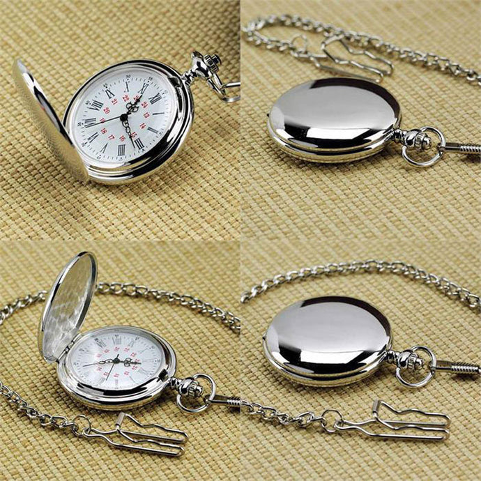 New Arrival Silver Smooth Quartz Pocket Watch Fob Chain Best Gift Men Women Fashion Steampunk Roman Numerals reloj de bolsillo