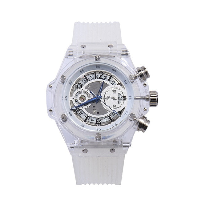 fashion men women wristwatches Automatic mechanical Large dial woman man watches Transparent waterproof white blue gold red